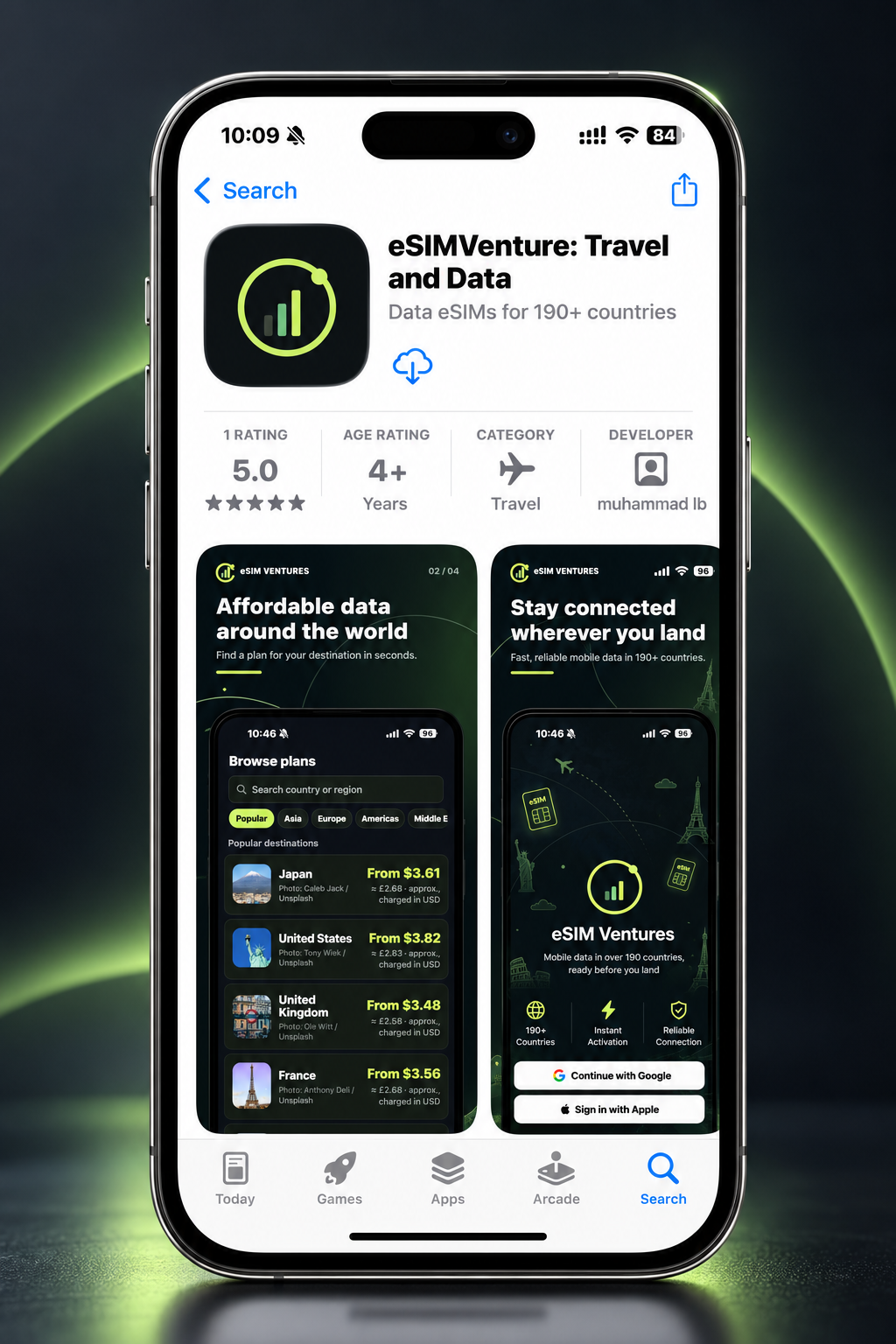 eSIM Ventures shown on the Apple App Store