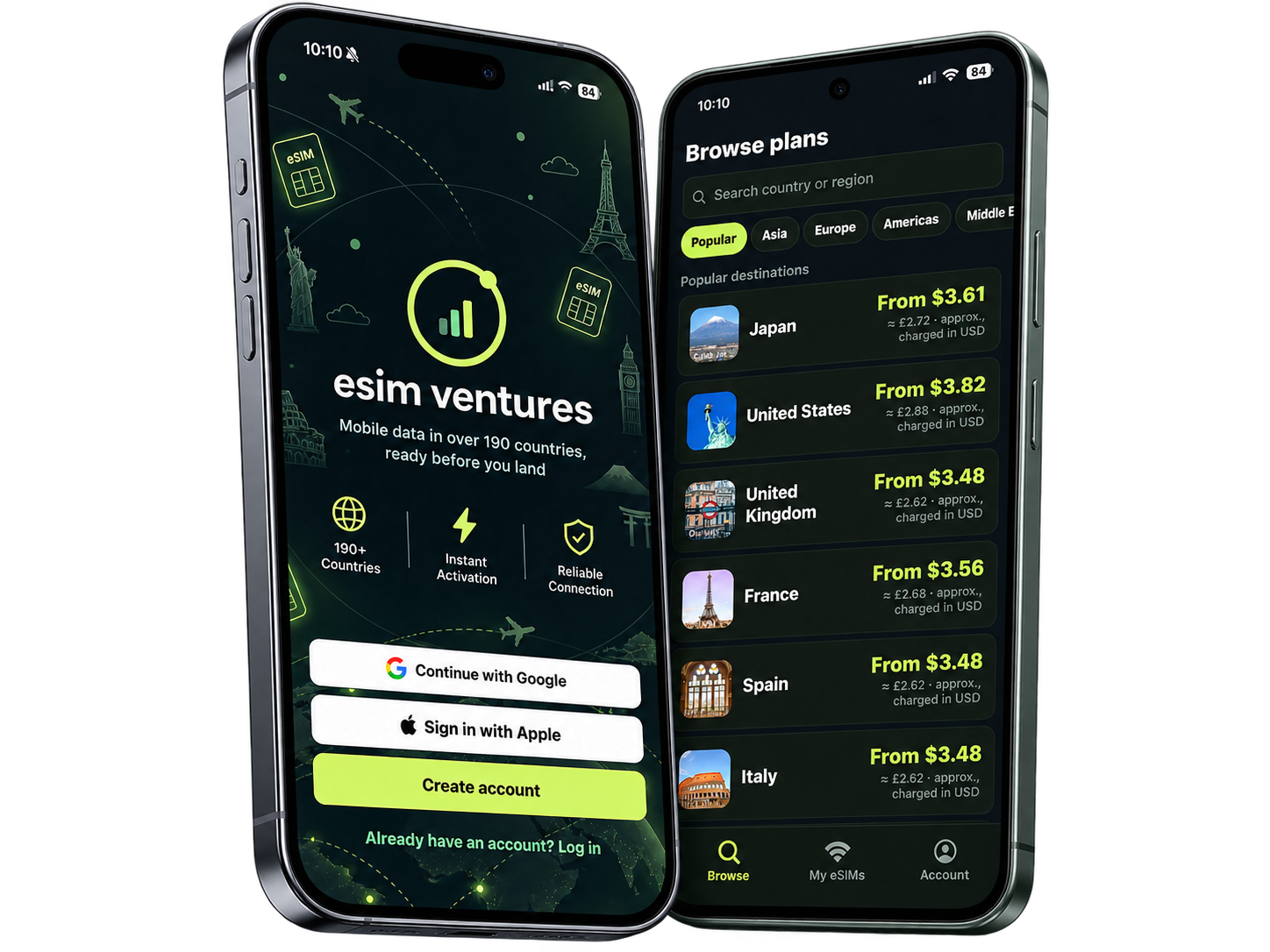 Dual phone eSIM Ventures promotional mockup